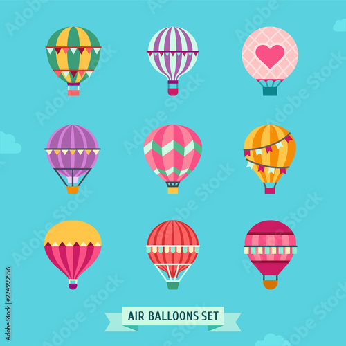 Air balloon flat icon set. Clean and simple design.
