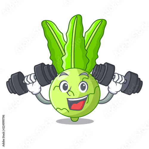 Fitness cartoon green kohlrabi in the market