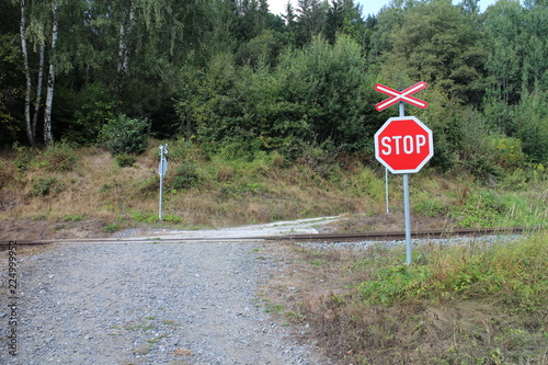 Railroad crossing in Lipová lázně near Lázně Jeseník (spa town), Czech republic