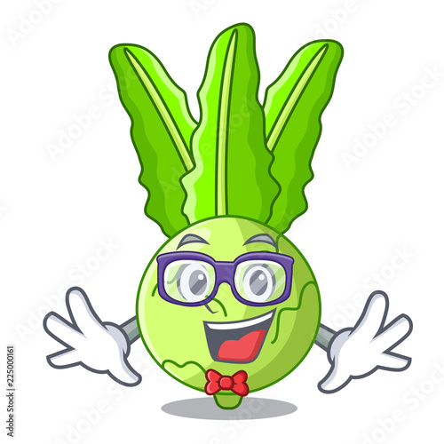 Geek character kohlrabi on a wooden table