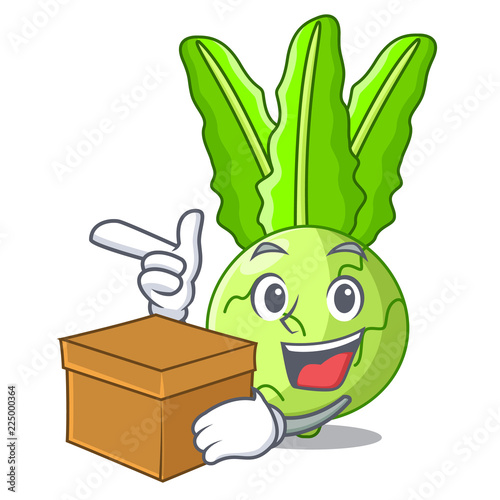 With box character kohlrabi on a wooden table