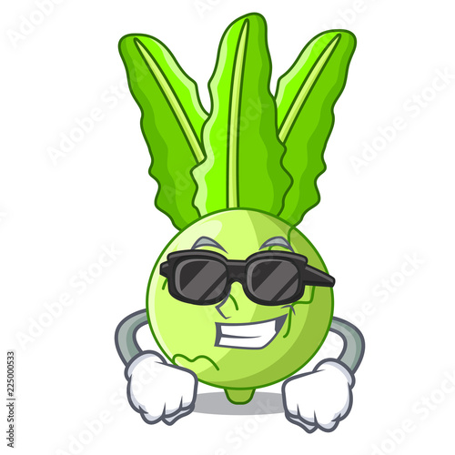 Super cool character kohlrabi on a wooden table