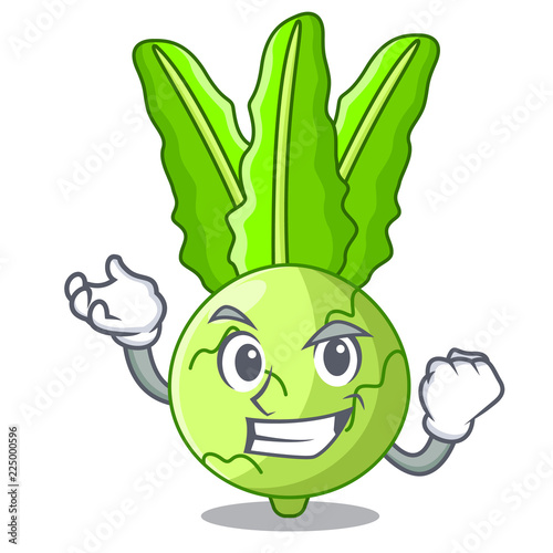 Successful character kohlrabi on a wooden table