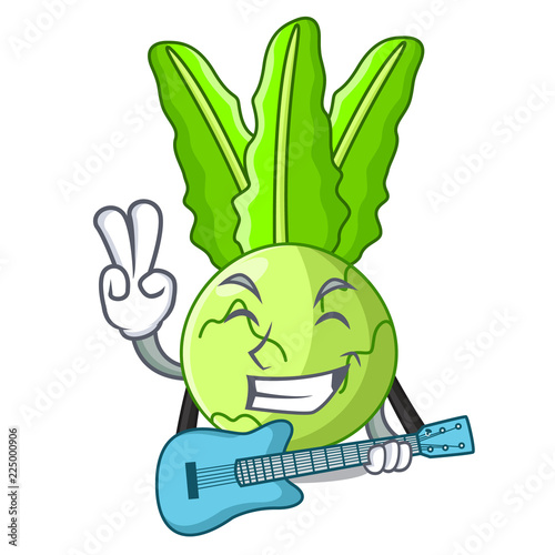 With guitar cooking food fresh organic kohlrabi cartoon