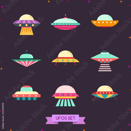 Ufo flat icon set. Clean and simple design.