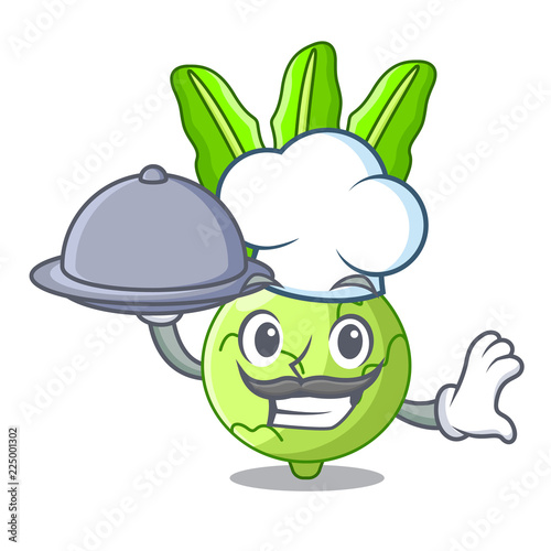 Chef with food cooking food fresh organic kohlrabi cartoon