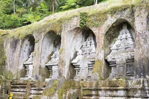 Gunung Kawi 8m high scupltures carved into the rock face resting place of King Anak Wungsu, Bali, Indonesia. photo
