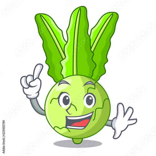 Finger fresh cabbage kohlrabi on the mascot