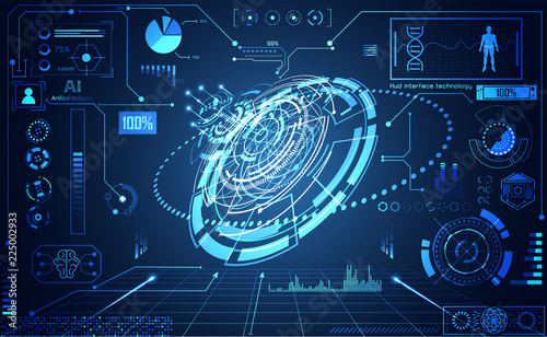 abstract technology ui futuristic concept hud interface hologram elements of digital data chart, communication, computing and circle percent vitality innovation on hi tech future design background