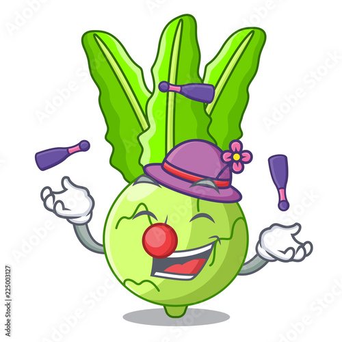Juggling fresh cabbage kohlrabi on the mascot