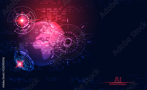 abstract technology concept global network connection futuristic earth globe virtual hologram communication system world and digital link Artificial Intelligence hi tech background.Vector Illustration