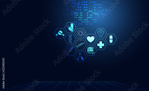 Abstract health medical science healthcare icon digital technology science concept modern innovation,Treatment,medicine on hi tech future blue background. for wallpaper, template, web design