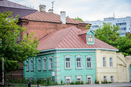 Russia, Kazan, August 4, 2018: the old wooden house on the street Kayum Nasyri photo