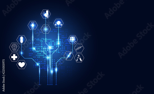 Abstract technology digital health medical concept icon digital medical symbol on hi tech blue healthcare pharmacy on gradient square for template web design, presentation.Vector Illustration.