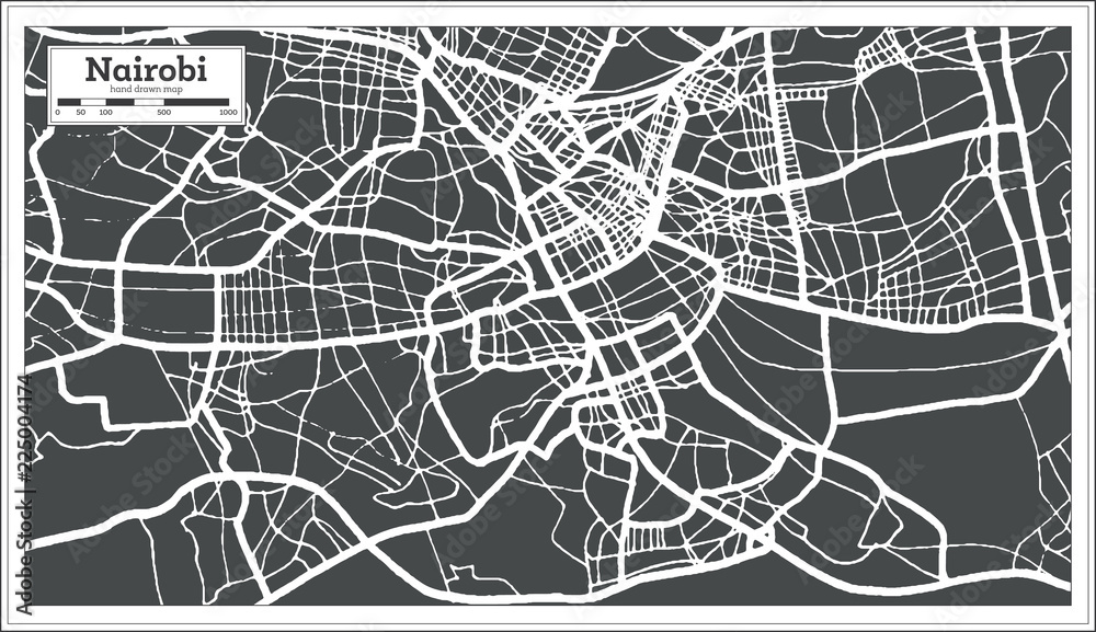 Fototapeta Nairobi Kenya City Map in Retro Style. Outline Map.