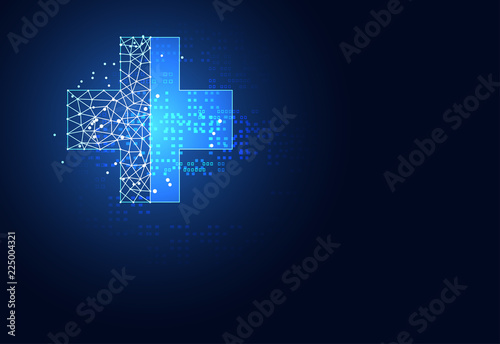 Abstract health science consist health plus digital technology concept  modern medical technology,Treatment,medicine on hi tech future blue background. for template, web design or presentation.