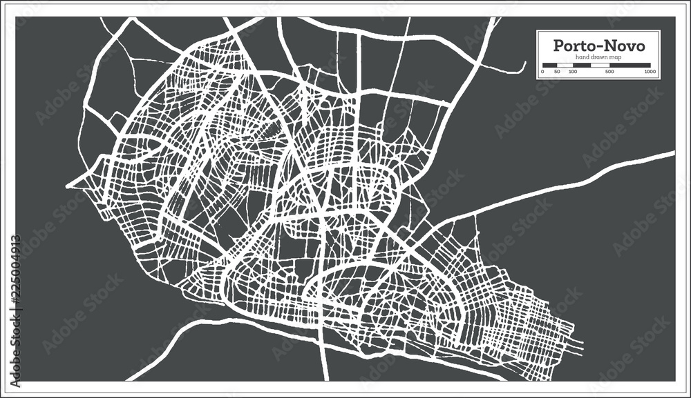 Porto Novo Benin City Map in Retro Style. Outline Map.