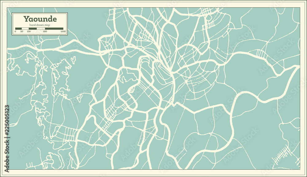 Fototapeta premium Yaounde Cameroon City Map in Retro Style. Outline Map.