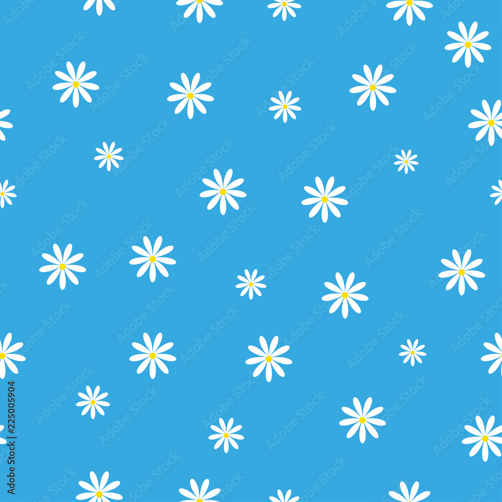 seamless pattern with daisies on a blue background