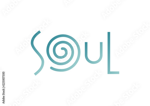 Modern lettering of Soul in blue gradient with swirl isolated on white background for decoration, logo