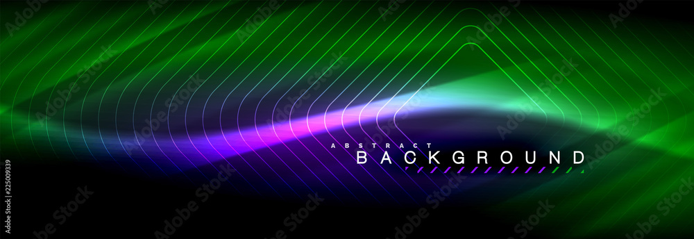 Neon glowing fluid wave lines, magic energy space light concept, abstract background wallpaper design