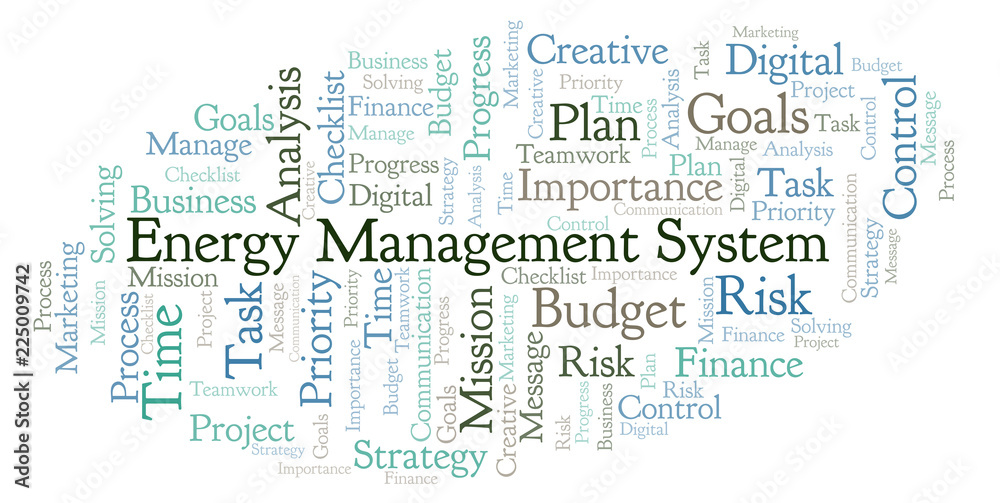 Fototapeta premium Energy Management System word cloud, made with text only.