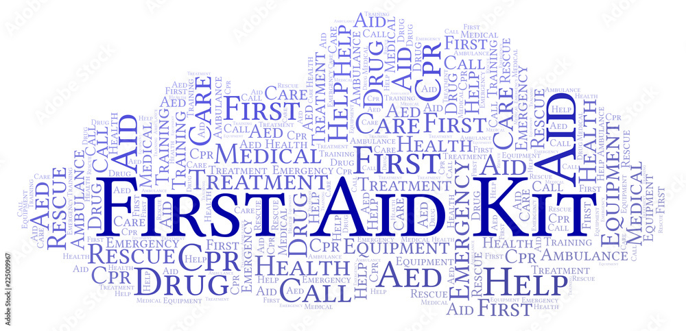 Obraz premium First Aid Kit word cloud, made with text only.