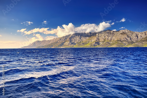 Beautiful sea landscape, and great majestic mountains background, Croatia