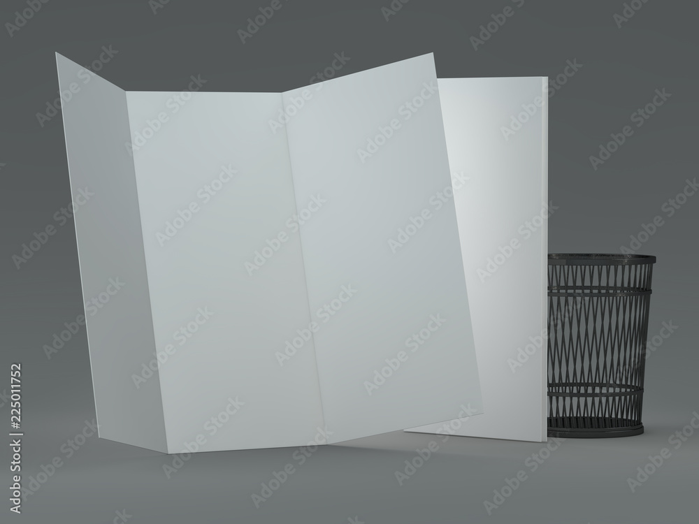 White template leaflet on gray background. Mockup. 3D render White template leaflet on gray background. Mockup. 3D render