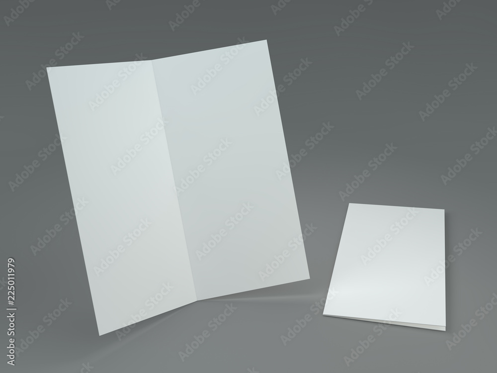 White template leaflet on gray background. Mockup. 3D render White template leaflet on gray background. Mockup. 3D render