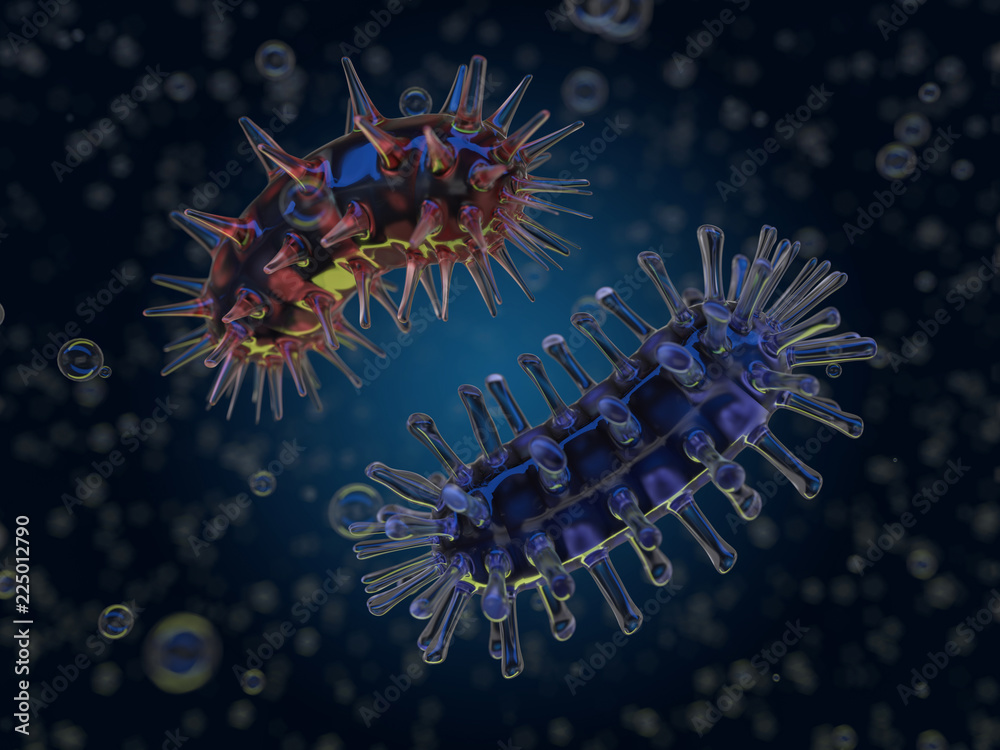Obraz premium Scientific background with bacteria, viruses, microorganisms. 3D