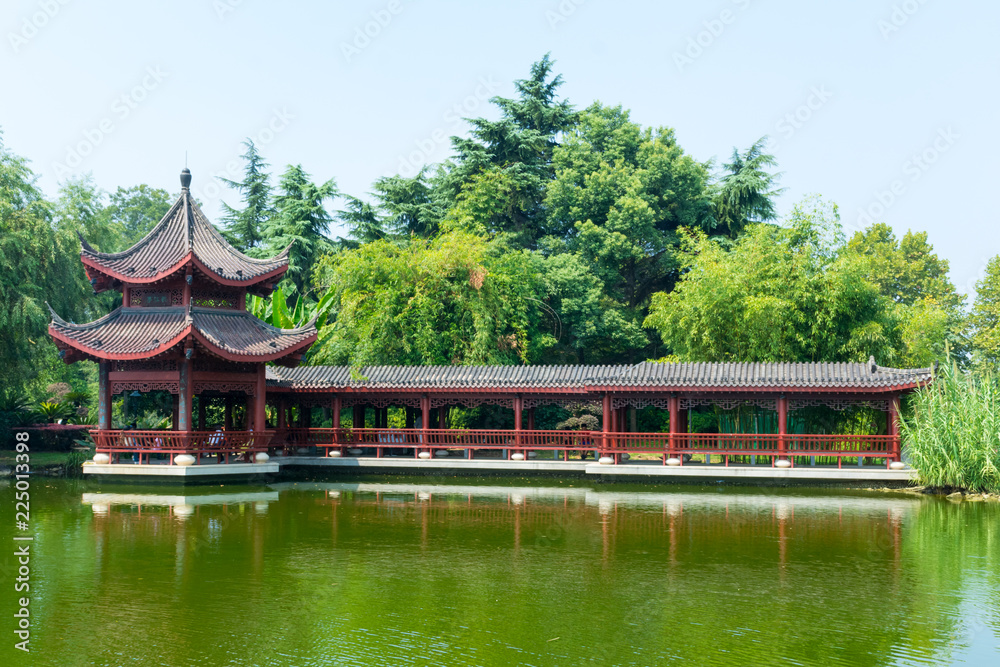 The building of Chinese architecture on the lake on the orange island in Changsha The building of Chinese architecture on the lake on the orange island in Changsha