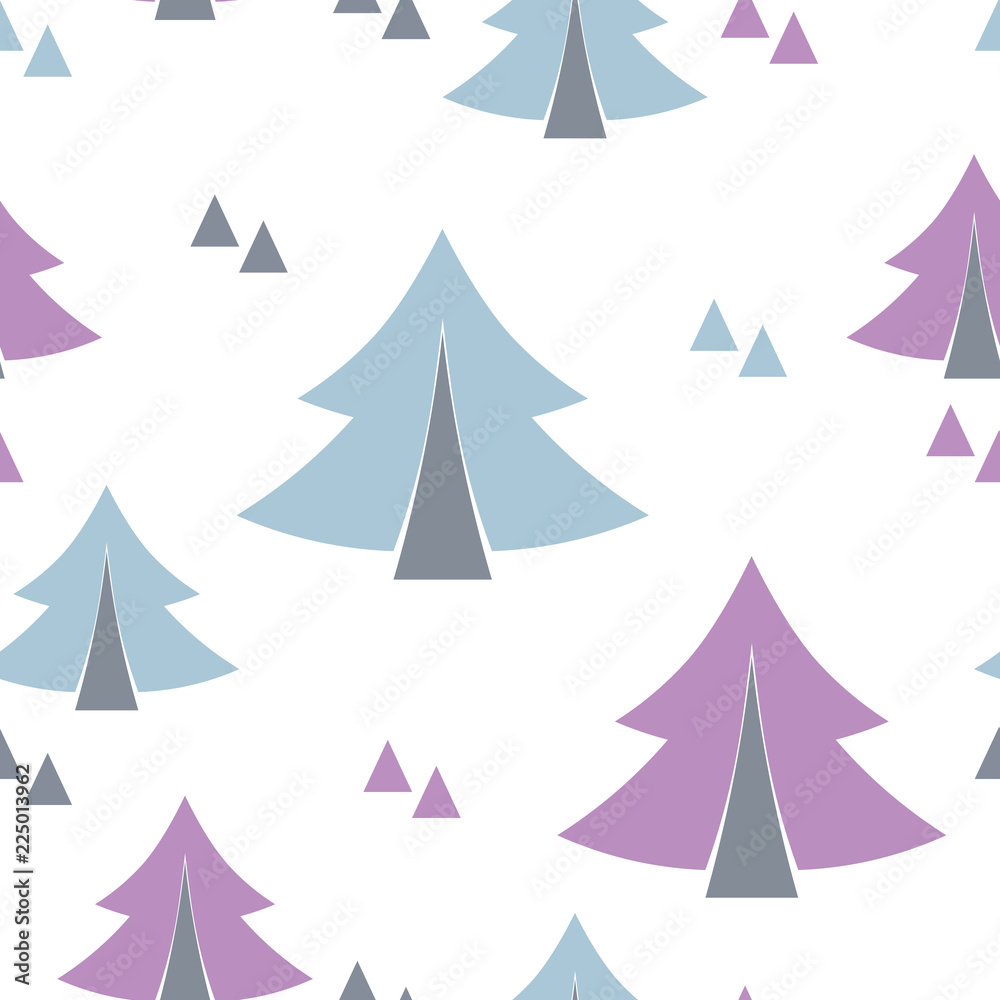 Obraz premium Forest of lilac and blue spruce trees. Seamless Pattern