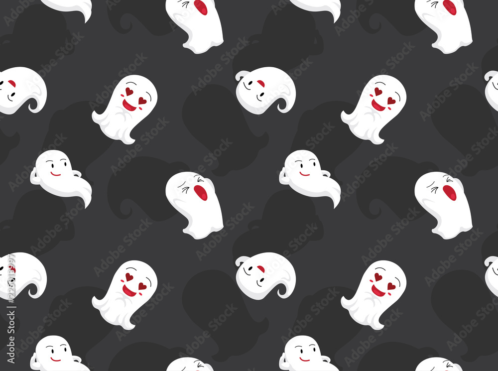 Big Head Little Ghost Poses Cartoon Seamless Wallpaper