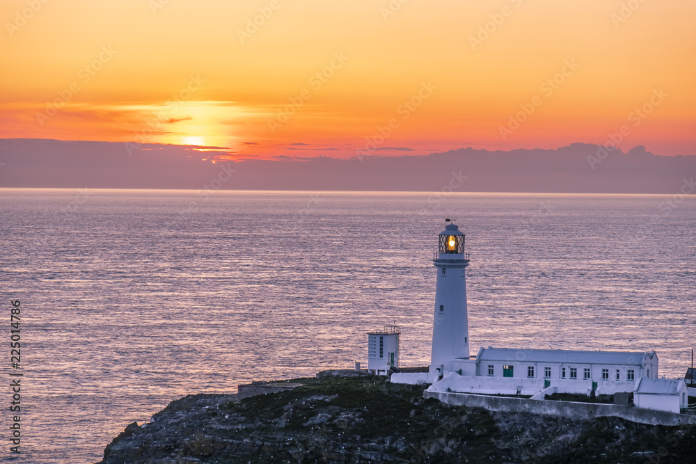 Sunset at south stack lighthouse on Anglesey in Wales