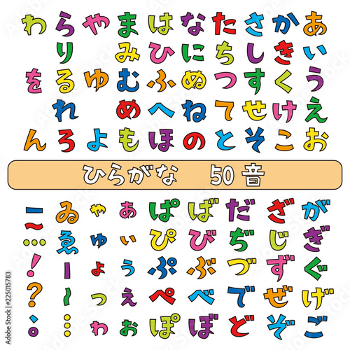 ひらがな　フォント　50音表　縁取りカラー