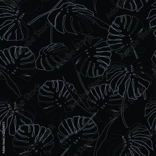 Wallpaper Mural White outline palm leaves on the light black background. Vector seamless pattern. Tropical illustration. Jungle foliage. Torontodigital.ca