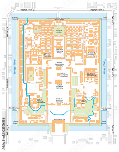 vector map of the Forbidden City, palace complex in central Beijing, China