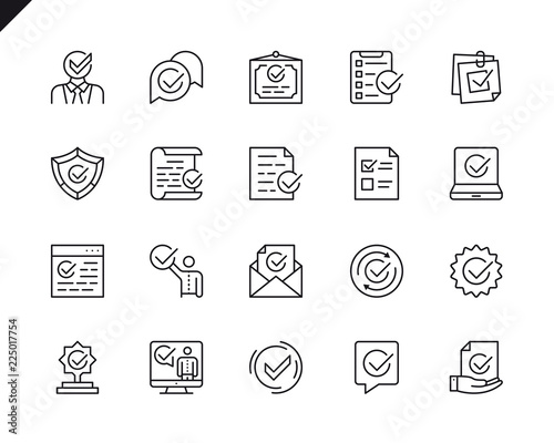 Simple Set of Approve Related Vector Line Icons. Linear Pictogram Pack. Editable Stroke. 48x48 Pixel Perfect Icons.