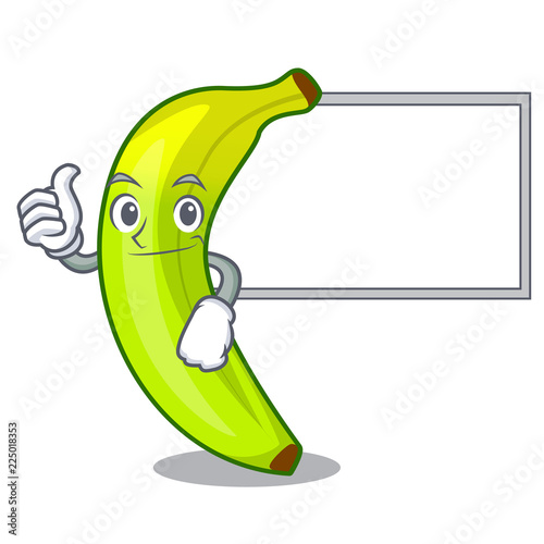 Thumbs up with board green banana cartoon in the market