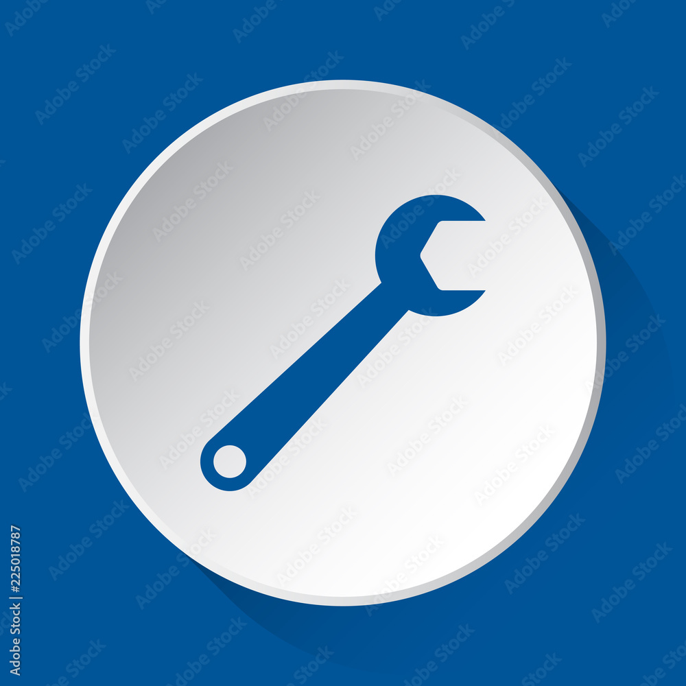 spanner, simple blue icon on white button spanner, simple blue icon on white button