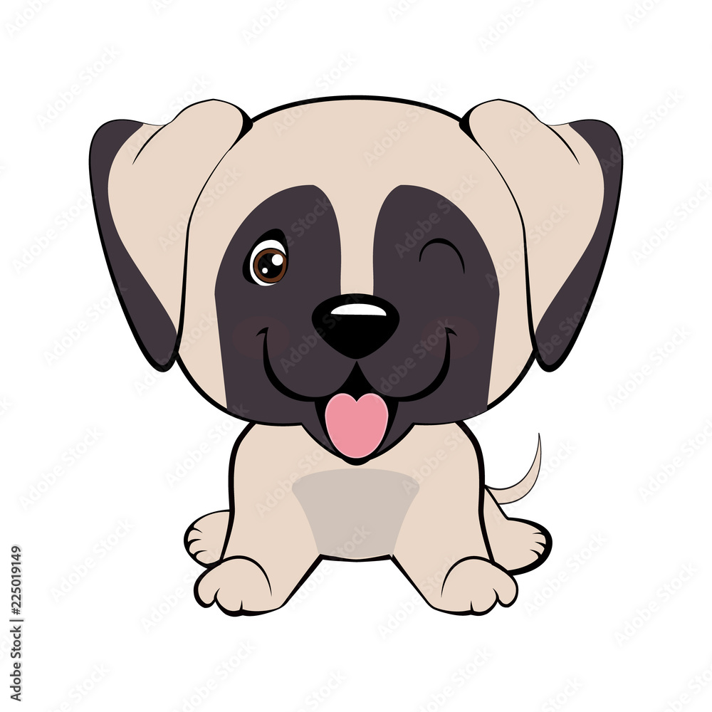 Kawaii funny puppy animal white muzzle with pink cheeks and winking eyes. Kawaii funny puppy animal white muzzle with pink cheeks and winking eyes.