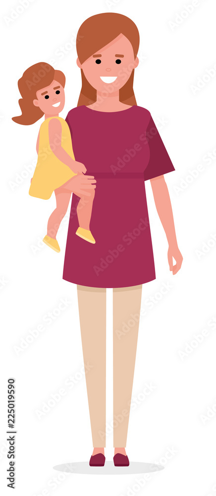Mother and daughter. Cartoon vector flat illustration on white background. Mother and daughter. Cartoon vector flat illustration on white background.