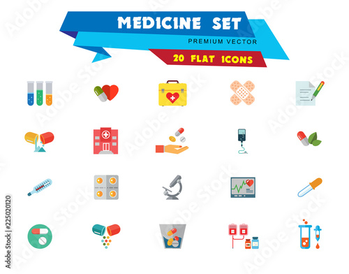 Medicine icon set. Capsule, pill, syringe, scalpel, microscope. Medication concept. Can be used for topics like medical help, lad research, test, emergency