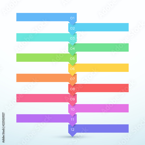 12 Step Arrow List Colorful Banners Infographic Diagram
