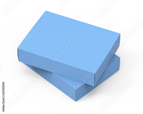Two glossy paper blue product boxes isolated on white background mockup.