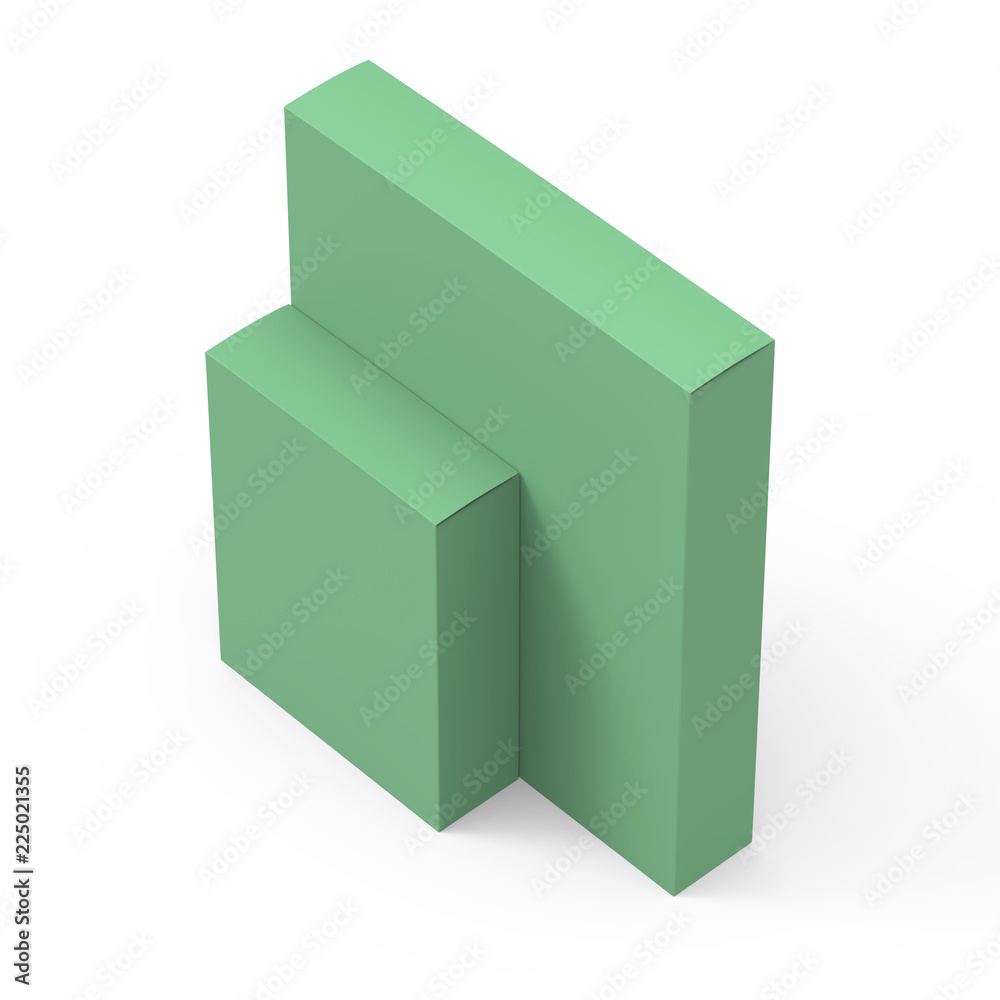 Two glossy paper green product boxes isolated on white background mockup. Two glossy paper green product boxes isolated on white background mockup.
