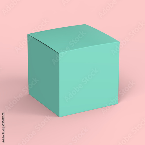 Glossy paper green product box isolated on pink background mockup.