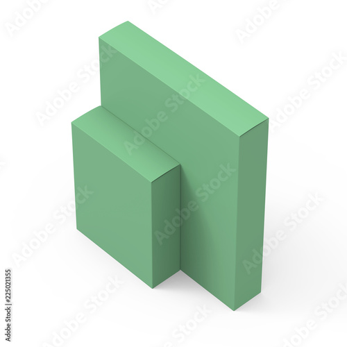 Two glossy paper green product boxes isolated on white background mockup.