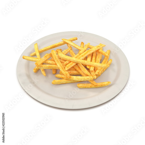 French Fries On Paper Plate 3D Illustration